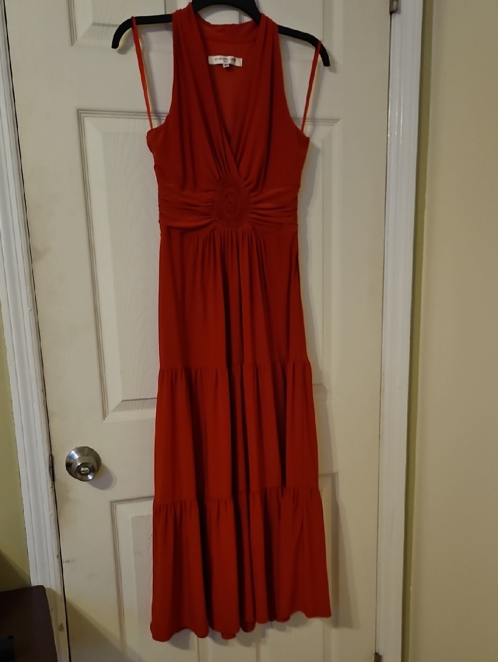 Evan Picone Red Sleeveless Tiered Maxi Dress